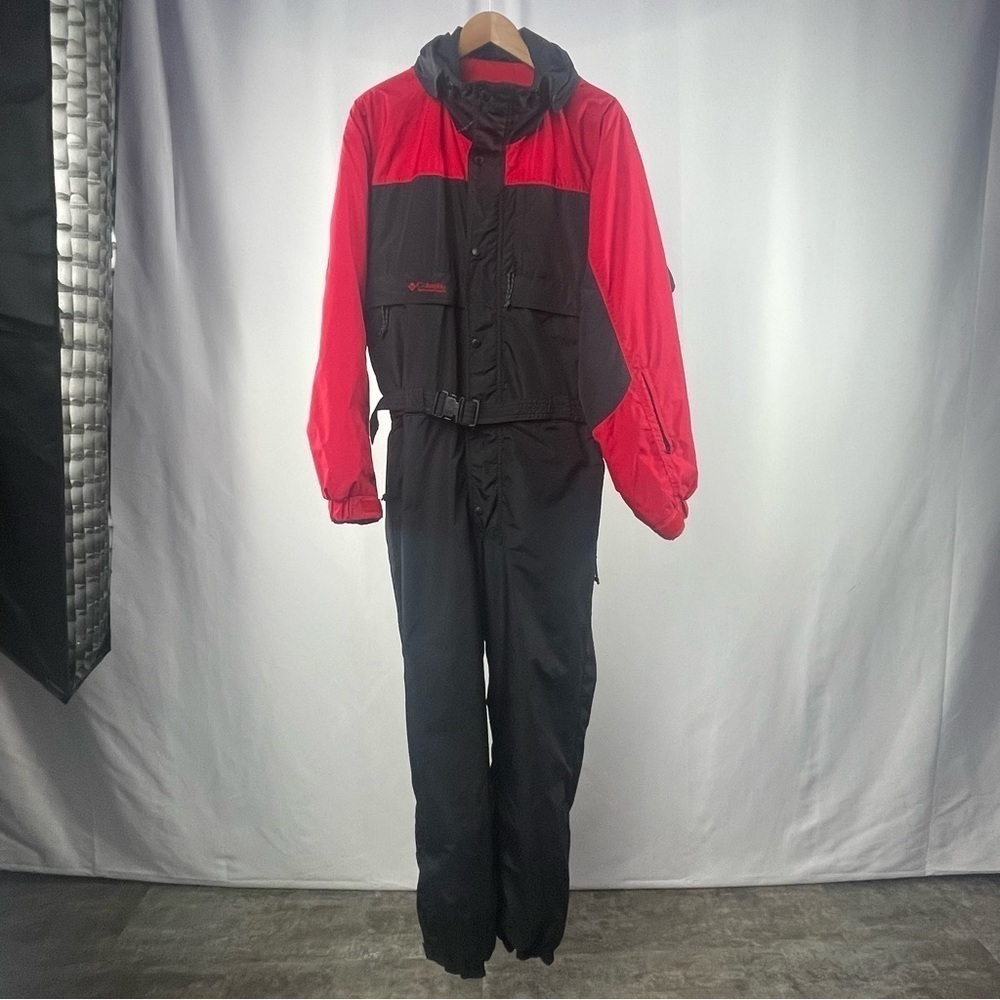 Vintage Columbia One Piece Snowsuit Snow Bib Ski Suit In Red Black Size Large